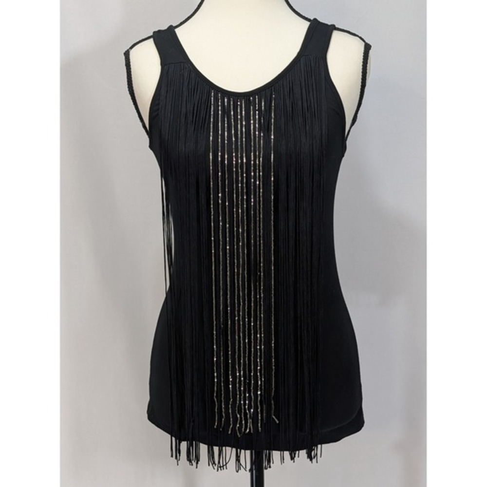 Flowers by Zoe Girls‎ Large Black Fringe Beaded Tank Top Party Dance